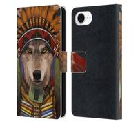 Head Case Designs Officially Licensed Vincent Hie Wolf Spirit Chief Canidae Leather Wallet Case Compatible With Apple iPhone 16e