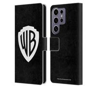 Head Case Designs Officially Licensed Warner Bros. Shield Black Logo Leather Wallet Case Compatible with Samsung Galaxy S25 Ultra