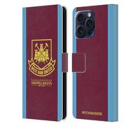 Head Case Designs Officially Licensed West Ham United FC 2015/16 Final Home Retro Crest Leather Wallet Case Compatible With Apple iPhone 16 Pro Max