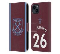 Head Case Designs Officially Licensed West Ham United FC Arthur Masuaku 2021/22 Players Home Kit Leather Wallet Case Compatible With Apple iPhone 15 Plus