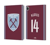 Head Case Designs Officially Licensed West Ham United FC Mohammed Kudus 2024/25 Players Home Kit Leather Wallet Case Compatible With Apple iPad Pro 12.9 2020/2021/2022