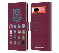 Head Case Designs Officially Licensed West Ham United FC Pattern 2 Crest History Leather Wallet Case Compatible With Google Pixel 7a