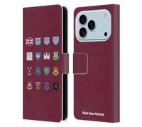Head Case Designs Officially Licensed West Ham United FC Pattern 3 Crest History Leather Wallet Case Compatible With Apple iPhone 17 Pro