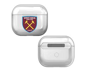 Head Case Designs Officially Licensed West Ham United FC Stripes Crest Logo Clear Hard Crystal Cover Compatible With Apple AirPods 3 3rd Gen Charging Case