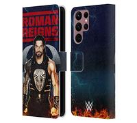 Head Case Designs Officially Licensed WWE LED Image 2017 Roman Reigns Leather Wallet Case Compatible With Samsung Galaxy S22 Ultra 5G