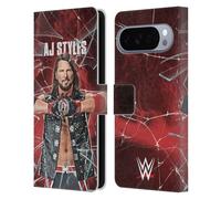 Head Case Designs Officially Licensed WWE Shattered Glass Aj Styles Leather Wallet Case Compatible With Google Pixel 10 Pro XL