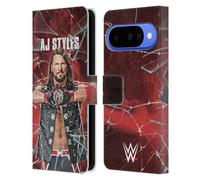 Head Case Designs Officially Licensed WWE Shattered Glass Aj Styles Leather Wallet Case Compatible With Google Pixel 10