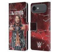 Head Case Designs Officially Licensed WWE Shattered Glass Aj Styles Leather Wallet Case Compatible With Apple iPhone 17 Air