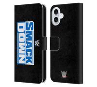 Head Case Designs Officially Licensed WWE Smack Down TV Program Logo Leather Wallet Case Compatible With Apple iPhone 16 Plus