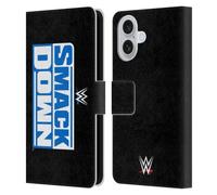 Head Case Designs Officially Licensed WWE Smack Down TV Program Logo Leather Wallet Case Compatible With Apple iPhone 16