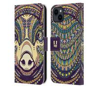Head Case Designs Pig Aztec Animal Faces 2 Leather Wallet Case Compatible With Apple iPhone 15 Plus