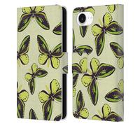 Head Case Designs Poseidon Green Butterfly Patterns Leather Wallet Case Compatible With Apple iPhone 16e