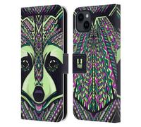 Head Case Designs Raccoon Aztec Animal Faces 2 Leather Wallet Case Compatible With Apple iPhone 15 Plus