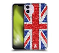 Head Case Designs Red And Blue Glitter Union Jack Collection Hard Back Case and Matching Wallpaper Compatible With Apple iPhone 11