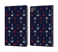 Head Case Designs Red And White Anchors Marine Patterns 1 Leather Wallet Case Compatible With Apple iPad Pro 13 M4 2024
