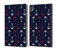 Head Case Designs Red And White Anchors Marine Patterns 1 Leather Wallet Case Compatible With Apple iPad Pro 11 M4 2024