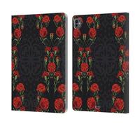 Head Case Designs Red Foral Floral Art Deco Leather Wallet Case Compatible With Apple iPad Pro 13 M4 2024