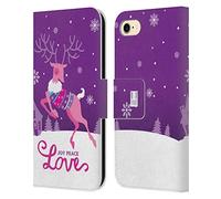 Head Case Designs Reindeer Christmas Tidings Leather Wallet Case Compatible With Apple iPhone 7/8 / SE 2020 & 2022