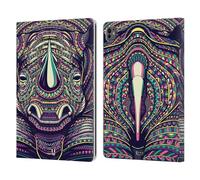 Head Case Designs Rhino Aztec Animal Faces 2 Leather Wallet Case Compatible With Apple iPad Pro 13 M4 2024
