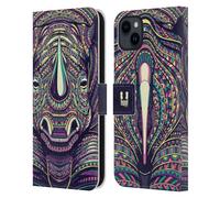Head Case Designs Rhino Aztec Animal Faces 2 Leather Wallet Case Compatible With Apple iPhone 15 Plus