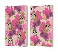 Head Case Designs Sloth Floral & Animal Pattern Leather Wallet Case Compatible With Apple iPad Air 13 2024/2025