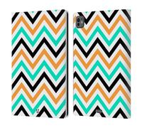 Head Case Designs Teal And Orange Neon Zigzag Leather Wallet Case Compatible With Apple iPad Pro 11 M4 2024