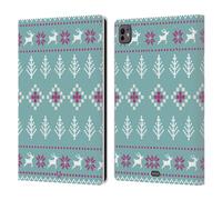 Head Case Designs Teal Blue Knitted Christmas Prints Leather Wallet Case Compatible With Apple iPad Pro 11 M4 2024