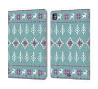 Head Case Designs Teal Blue Knitted Christmas Prints Leather Wallet Case Compatible With Apple iPad Pro 13 M4 2024