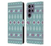 Head Case Designs Teal Blue Knitted Christmas Prints Leather Wallet Case Compatible with Samsung Galaxy S25 Ultra