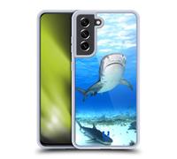 Head Case Designs Tiger Shark Famous Animals Gel Case [Military Grade Protection] Compatible with Samsung Galaxy S21 FE 5G and Compatible with MagSafe