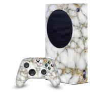 Head Case Designs White and Gold Marble Game Console Wrap and Game Controller Skin Bundle Compatible With Xbox Series S Console & Controller Bundle