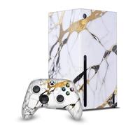 Head Case Designs White, Gold, and Black Marble Game Console Wrap and Game Controller Skin Bundle Compatible With Xbox Series X