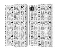 Head Case Designs White In-Line Doodle Owls Leather Wallet Case Compatible With Apple iPad Pro 11 M4 2024