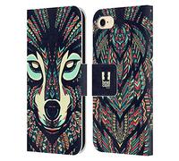 Head Case Designs Wolf Aztec Animal Faces Leather Wallet Case Compatible With Apple iPhone 7/8 / SE 2020 & 2022