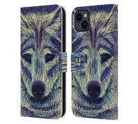 Head Case Designs Wolf Scribble Animal Faces Leather Wallet Case Compatible With Apple iPhone 15 Plus
