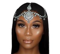 Head Chain Forehead Hair Chain Head Piece Hairwear Shiny Bride Wedding Accessories Headband Jewelry(SILVER)
