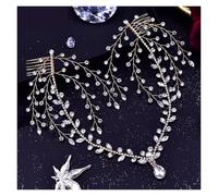 Head Chain Forehead Headband with Combs Rhinestone Women Headdress Water Drop Bridal Wedding Hair Ornament Bride Head Chain(Gold 1)