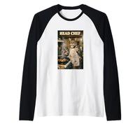 Head Chef Cat Smoking Frying Pan Kitchen Cook Raglan Baseball Tee