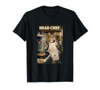 Head Chef Cat Smoking Frying Pan Kitchen Cook T-Shirt