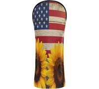 Head Covers for Golf Clubs Premium Leather Accessories with Interchangeable No. Tags for Driver Hybrid and Fairway Woods America Sunflowers USA Flag