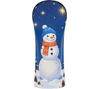 Head Covers for Golf Clubs Premium Leather Accessories | with Interchangeable No. Tags for Driver, Woods and Hybrid Whimsical Winter Snowman Art with Star Sky and Pine Cones