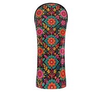 Head Covers for Golf Clubs Premium Leather Accessories with Interchangeable No. Tags for Woods and Driver Fairway Hybrid Mexican Folk Art Floral Embroidery Pattern Heritage Otomi