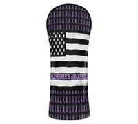 Head Covers for Golf Clubs Premium Leather Headcovers with Number Tag for Woods and Driver Fairway Hybrid Purple Ribbon Alzheimer's Awareness Disease USA Flag