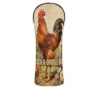 Head Covers for Golf Clubs Premium Leather Headcovers with Number Tags for Driver Fairway Wood Hybrids Vintage Rooster Floral Cock-a-Doodle-doo Pattern
