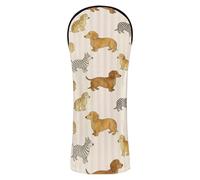 Head Covers for Golf Clubs Premium Leather Waterproof Headcover with Interchangeable No. Tags for Driver Fairway Wood Hybrids Smooth Wire Long-haired Dachshund on Blush Stripes Dapple
