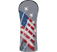 Head Covers for Golf Clubs Premium Leather Waterproof Headcover with Interchangeable No. Tags for Driver & Fairway Woods Patriotic Red White Blue USA Flag Fighter Jets 4th of July