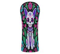 Head Covers for Golf Clubs Premium Leather Waterproof Headcover with Interchangeable No. Tags for Driver Fairway Wood Hybrids Chihuahua Sugar Skull Mexico Dog Calavera Dia De Los Muertos