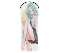 Head Covers for Golf Clubs Premium Leather Waterproof Headcover with Number Tags for Woods and Driver Hybrid Green Hair Cute Anime Student