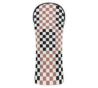 Head Covers for Golf Clubs Pu Leather with Interchangeable No. Tags for Driver & Fairway Woods Checkerboard Classic Checkered Checker Black and Brown