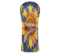 Head Covers for Golf Clubs Pu Leather with Interchangeable No. Tags for Woods and Driver Fairway Hybrid Thank You Veterans Sunflower Us America Flag